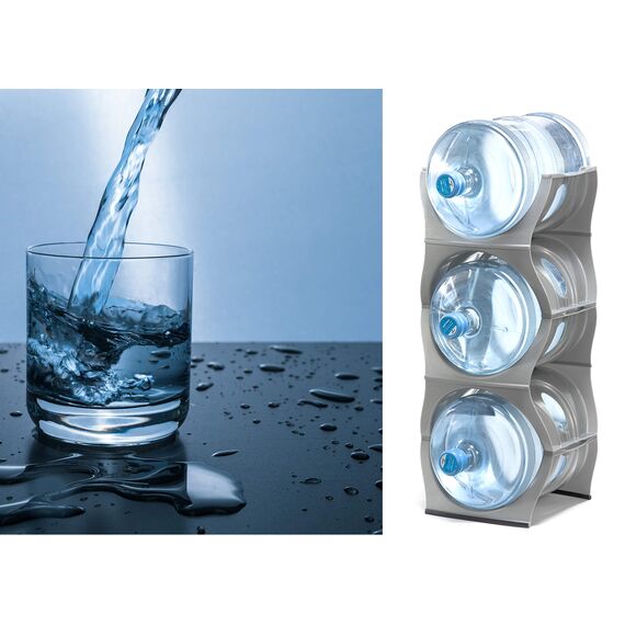 Bariboo Stapelbares Wasserflaschen-Aufbewahrungsregal, beste Wasserkrüge, 1,8 l, Krughalter für Küche, Schrank und Büro, verstärktes Polypropylen (Silber, 3 ohne Regal)