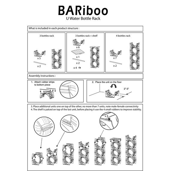 Bariboo Stapelbares Wasserflaschen-Aufbewahrungsregal, beste Wasserkrüge, 1,8 l, Krughalter für Küche, Schrank und Büro, verstärktes Polypropylen (Silber, 4 ohne Regal)
