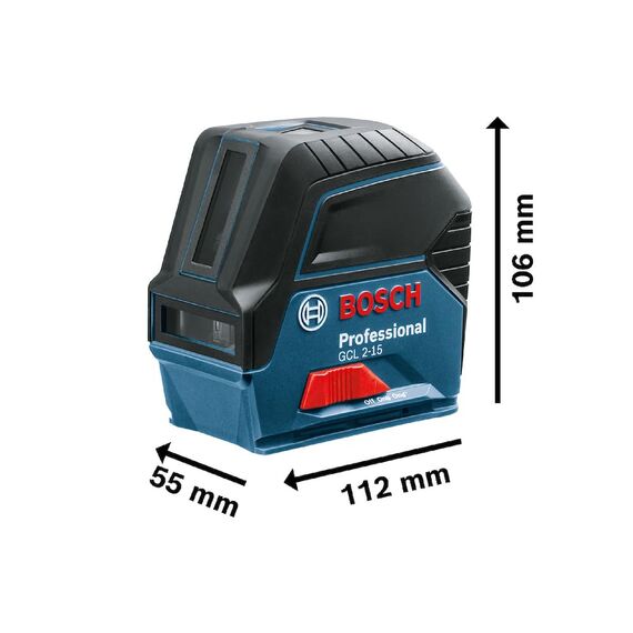 Bosch Professional Kreuzlinienlaser GCL 2-15 mit Halterung, 3x AA Batterien, Zieltafel, Schutztasche, Einlage für L-BOXX, Karton (Arbeitsbereich: 15m)