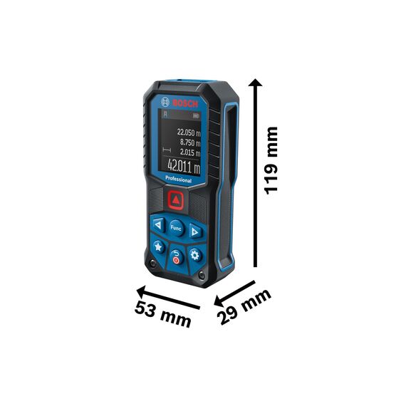 Bosch Professional Laser-Entfernungsmesser GLM 50-22 (Reichweite: bis zu 50 m, robust, IP65, ± 1,5 mm*, 2X AA-Batterie, Schlaufe, Tasche)