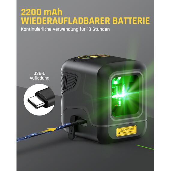 Fanttik D2 Kreuzlinienlaser Selbstnivellierend, Linienlaser Grün 30m, Wiederaufladbare Batterie, USB-C Aufladung, Magnetische Halterung 360°, Pulsmodus, IP54, für DIY und Dekoration - Schwarz