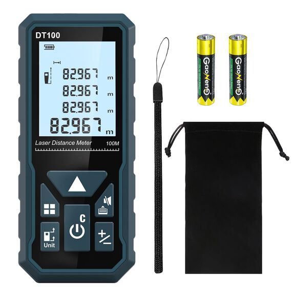 Entfernungsmesser, HANMATEK DT100 100M Digitales Laser Entfernungsmesse mit LCD Hintergrundbeleuchtung M/In/Ft mit Mehreren Messmodi wie Pythagoras/Abstand/Fläche/Volumen Messungen,IP54