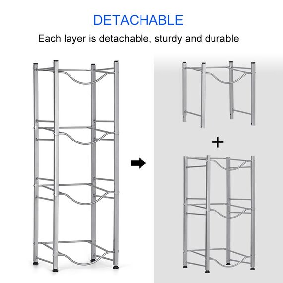 LIANTRAL Wasserkühler, Krugständer, 1,8 l Wasserkrughalter, Wasserflaschenaufbewahrungsregal, 5 Gallonen Wasserflaschenhalter, Wasserkrughalter, 4 Ebenen, Silber