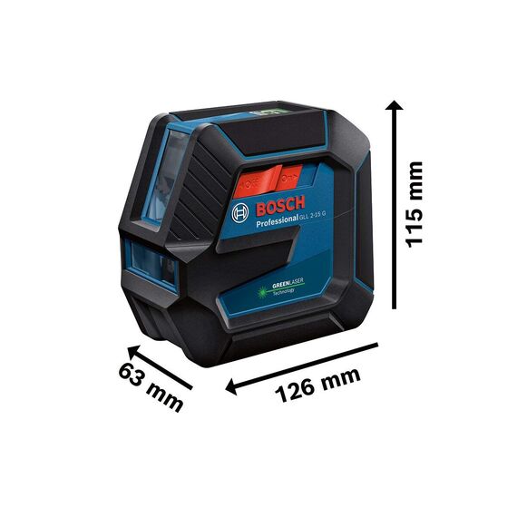 Bosch Professional Linienlaser GLL 2-15 G (grüner Laser, Innenbereich, Halterung LB 10, sichtbarer Arbeitsbereich: bis 15 m, 4x AA-Batterie, in Kartonschachtel)