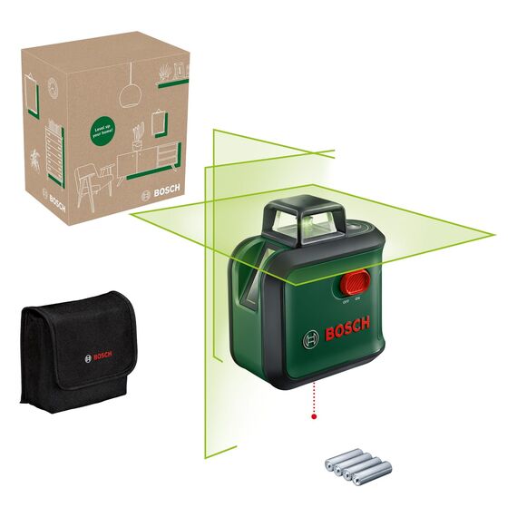 Bosch Kreuzlinienlaser AdvancedLevel 360 (3 Laserlinien inkl. 360° zum Ausrichten im ganzen Raum, im E-Commerce Karton)