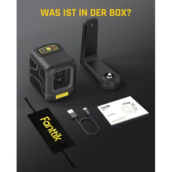Fanttik D2 Kreuzlinienlaser Selbstnivellierend, Linienlaser Grün 30m, Wiederaufladbare Batterie, USB-C Aufladung, Magnetische Halterung 360°, Pulsmodus, IP54, für DIY und Dekoration - Schwarz