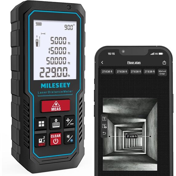 70M Laser Entfernungsmesser mit Telefon-App, MiLESEEY Lasermessgerät mit Elektronischer Neigungssensor, ±2mm Genauigkeit, Pythagoras, Fläche und Volumen, Hintergrundbeleuchtetes 2" LCD