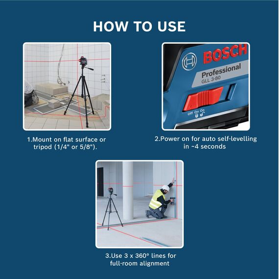 Bosch Professional Linienlaser GLL 3-80 (roter Laser, max. Arbeitsbereich: 30 m, 4x AA Batterie, im Handwerkerkoffer), 0601063S00, Blau