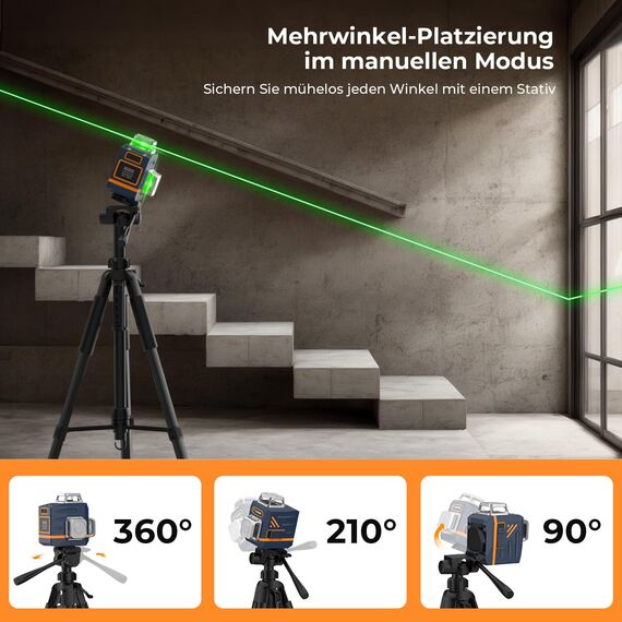 Kreuzlinienlaser mit Stativ, CIGMAN 3x360 Grad Grün Selbstnivellierend Laser Wasserwaage mit 1,2m -Aluminium-Baustativ, Baulaser Kreuzlaser Linienlaser bis zu 30 Stunden mit Lithium-Batterie,CM701T