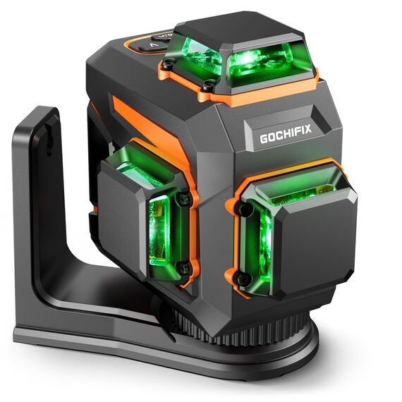 Kreuzlinienlaser GOCHIFIX 3x360 12 Linien Grün Selbstnivellierend Laser Wasserwaage mit Wiederaufladbarer 5,2Ah Batterie Fernbedienung Impulsmodus IP54 für Heimwerker und verschiedene Baustelle