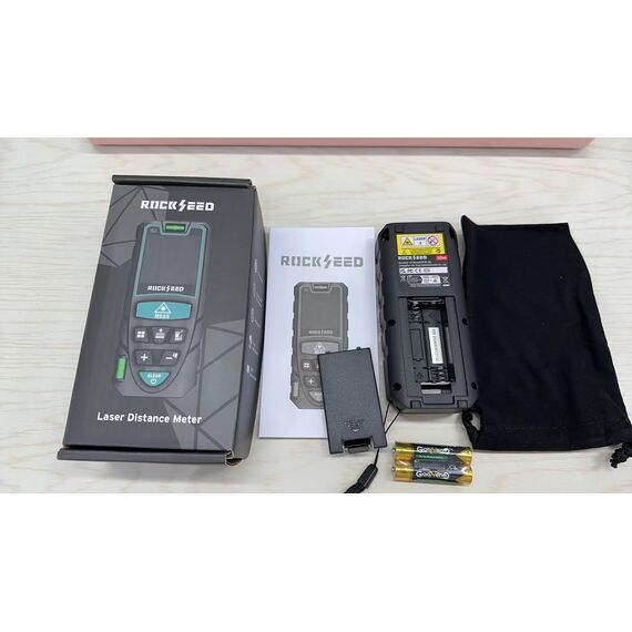 Laser-Entferungsmesser 100M,RockSeed Digitaler Lasermessgerät mit 2 Blasenebenen,Tragbarer Lasermessgerät M/In/Ft Einheit Hintergrundbeleuchtetes LCD zur Messung Entfernung/Fläche/Volumen/Pythagorean