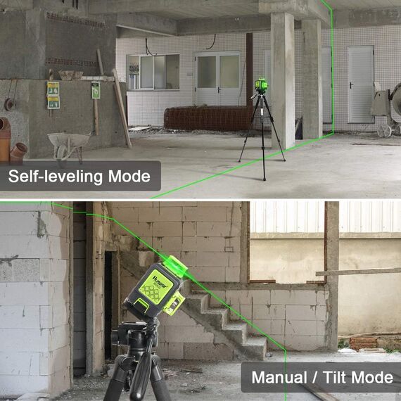 Kreuzlinienlaser, Huepar 3 x 360° Laser Wasserwaage Selbstnivellierenden, Kreuzlinienlaser Grün 12 Linien Laser, Linienlaser kreuzlaser Baulaser für Innenbereich Baustelle(mit Lithium-Batterie), B03CG