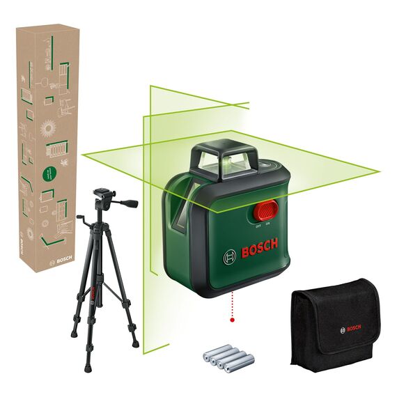 Bosch Kreuzlinienlaser AdvancedLevel 360 mit Premium-Stativ (3 Laserlinien inkl. 360° zum Ausrichten im ganzen Raum, im E-Commerce Karton)