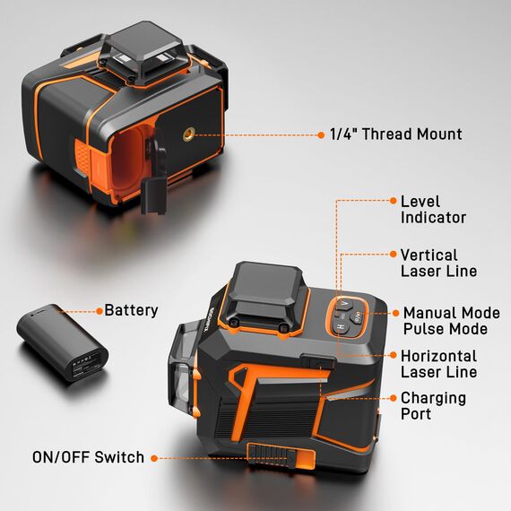 Kreuzlinienlaser GOCHIFIX 3x360 12 Linien Grün Selbstnivellierend Laser Wasserwaage mit Wiederaufladbarer 5,2Ah Batterie Fernbedienung Impulsmodus IP54 für Heimwerker und verschiedene Baustelle