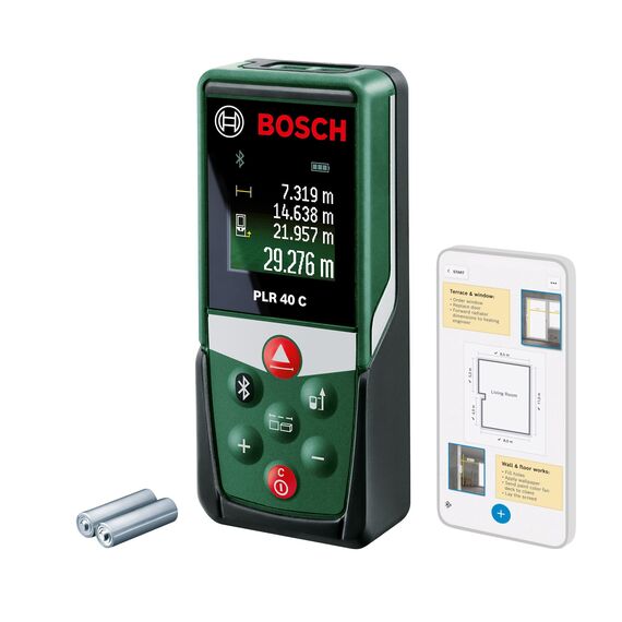 Bosch Laser-Entfernungsmesser PLR40C (2 x AAA Batterien, Messbereich 0,05 – 40,00 m, in Blisterverpackung)