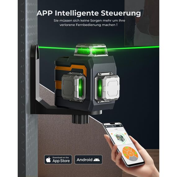 Kreuzlinienlaser, CIGMAN APP Intelligente Kontrolle 3x360 Grad Selbstnivellierend Laser Wasserwaage, mit Wiederaufladbarer Lithium-Batterie, Baulaser Kreuzlaser Grün für Innenbereich Bauste, (CM-S01)