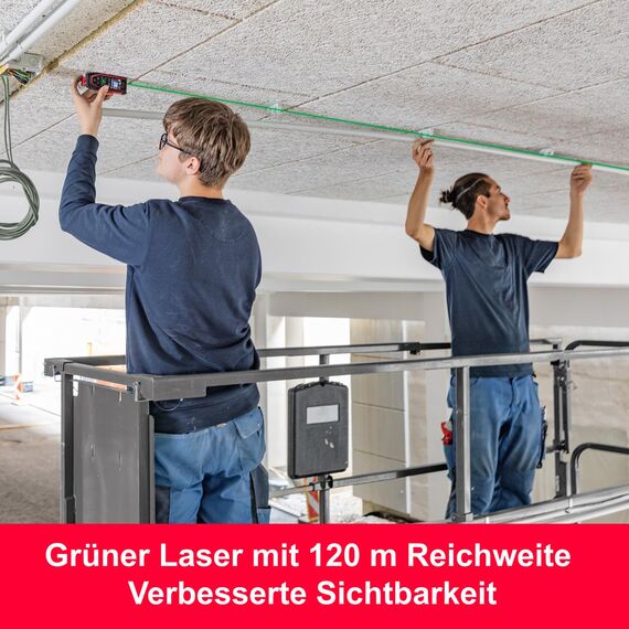 Leica DISTO D2G – grüner Laser Entfernungsmesser mit NFC und Bluetooth (App-Nutzung), ausklappbarem Endstück und Neigungssensor, für Messungen in sehr Heller Umgebung (mit 120 m Reichweite)