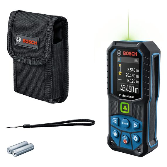 Bosch Professional Laser-Entfernungsmesser GLM 50-23 G (grüner Laser, Neigungssensor, Reichweite: bis zu 50 m, robust, IP65, ± 1,5 mm, 2X AA-Batterie, Schlaufe) + GLM Lithium-Ionen-Akku BA 3.7V 1.0Ah