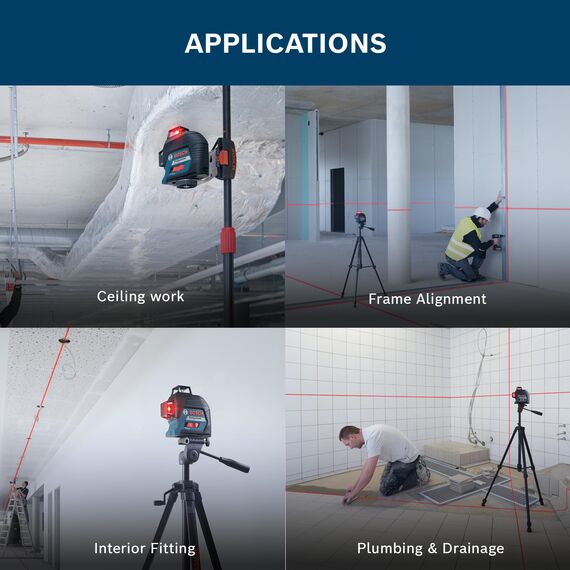 Bosch Professional Linienlaser GLL 3-80 (roter Laser, max. Arbeitsbereich: 30 m, 4x AA Batterie, im Handwerkerkoffer), 0601063S00, Blau