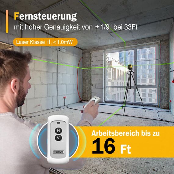 Kreuzlinienlaser,Laser Wasserwaage 3x360 Grad, Linienlaser Grün Kreuzlaser Selbstnivellierend Nivelliergerät Baulaser 3D,bis zu 8 Stunden mit wiederaufladbarer Batterie für Innenbereich Baustelle