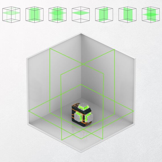 CIGMAN Kreuzlinienlaser 3 x 360 Grad grün Selbstnivellierend Laser Wasserwaage, 2 x abnehmbare wiederaufladbare Batterien, Helligkeit einstellbar, Baulaser CM-801