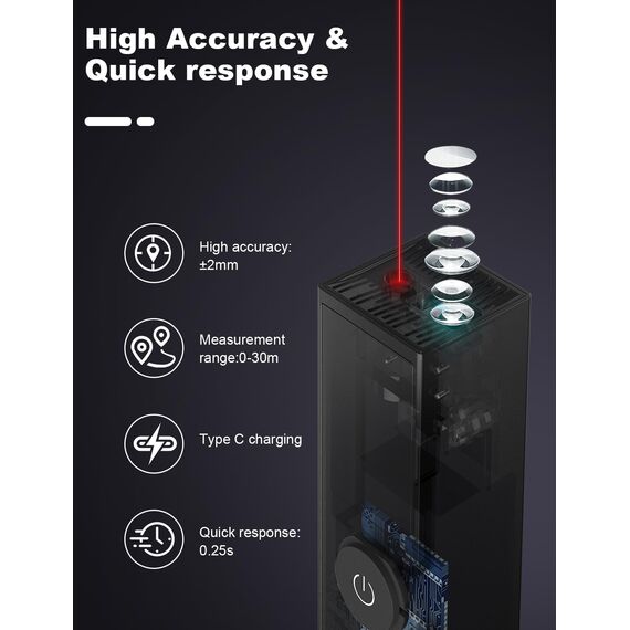Laser Entfernungsmesser, OGETO Laser Entfernungsmesser mit LCD Hintergrundbeleuchtung, 99 Datensätze, M/In/Ft, Elektronischer Winkel, Pythagoras/Abstand/Fläche/Volumen Messungen (30m)