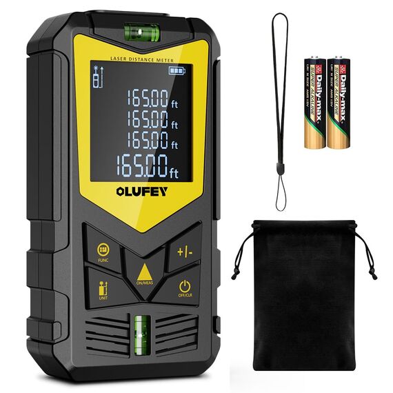 OLUFEY Lasermessung, 120 m Laser-Entfernungsmesser, tragbares digitales Messwerkzeug, IP54 Entfernungsmesser mit Wasserwaage und LCD-Display mit Hintergrundbeleuchtung