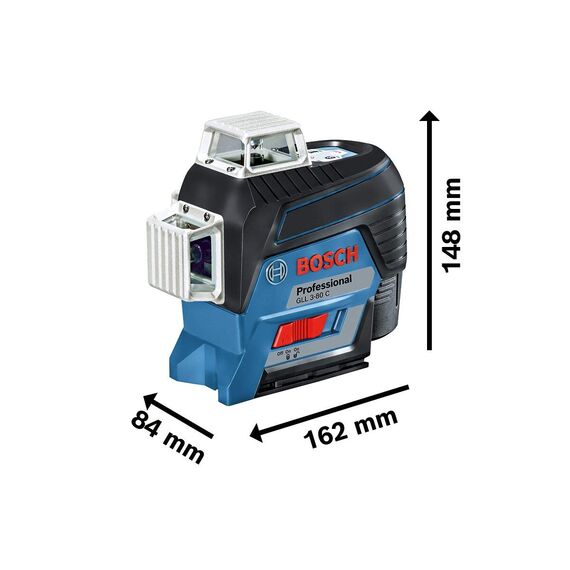 Bosch Professional 12V System Linienlaser GLL 3-80 C (Ohne Akku, Universalhalterung BM 1, m. App-Funktion, roter Laser, max. Arbeitsbereich: 30 m, Tasche, in L-BOXX)