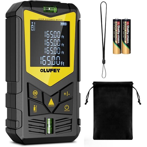 OLUFEY Lasermessung, 120 m Laser-Entfernungsmesser, tragbares digitales Messwerkzeug, IP54 Entfernungsmesser mit Wasserwaage und LCD-Display mit Hintergrundbeleuchtung