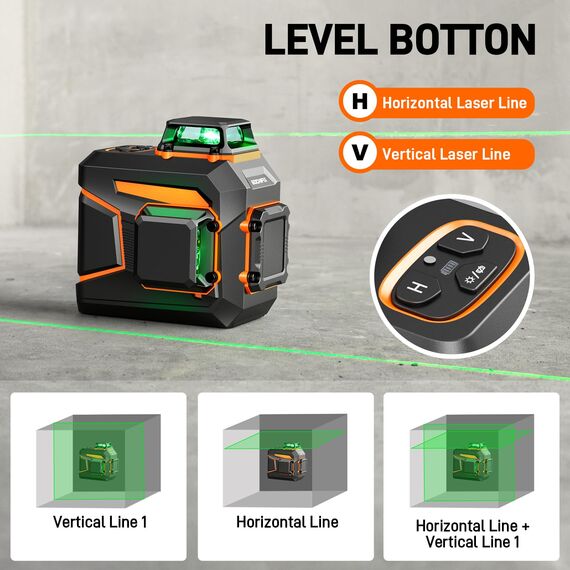 GOCHIFIX laser Wasserwaage Nivelliergerät Linienlaser 2X360 Grüner Horizontales Vertikales Laser-Nivelliergerät Für Den Bau Impulsmodus Für Heimwerker Und Verschiedene Baustellen