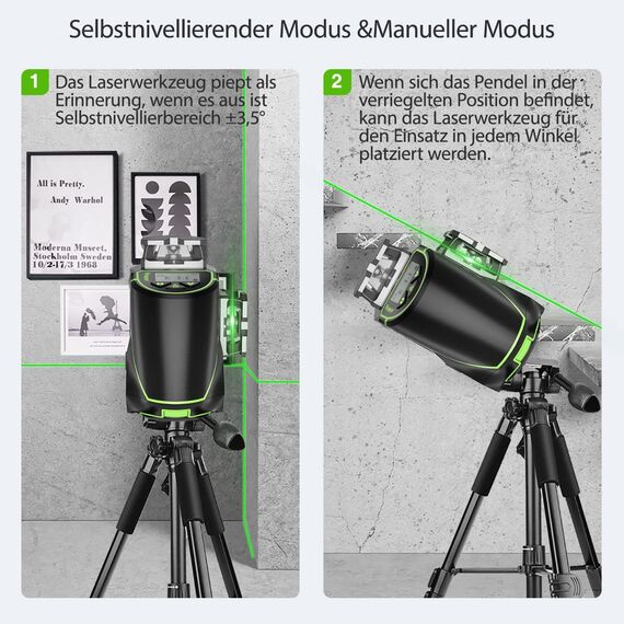 Huepar 12 Linien-3D selbstnivellierendes Laserniveau mit LCD-Bildschirm 3 x 360 ° Bluetooth-Verbindung Grüner Strahl Fadenkreuz Laserwerkzeug -360° Horizontal/Vertikal Laser S03CG-C