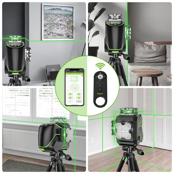 Huepar 12 Linien-3D selbstnivellierendes Laserniveau mit LCD-Bildschirm 3 x 360 ° Bluetooth-Verbindung Grüner Strahl Fadenkreuz Laserwerkzeug -360° Horizontal/Vertikal Laser S03CG-C