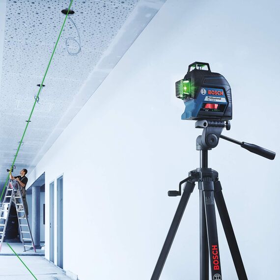 Bosch Professional Linienlaser GLL 3-80 G (grüner Laser, Innenbereich, max. Arbeitsbereich: 30 m, 4x AA Batterie, im Handwerkerkoffer), Blau