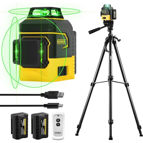 Kreuzlinienlaser mit Stativ,3x360 Grad Laser Wasserwaage mit 6000mAh Akku,Lnienlaser mit 150cm Teleskopstativ für Verlegung Bodenfliesen, Kreuzlinienlaser Grün mit 59-Zoll-Stativset