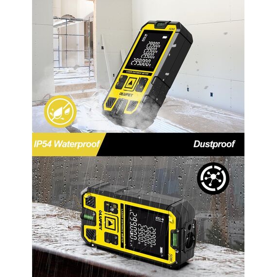 Olufey Laser Entfernungsmesser 120m, Digitales Laser Entfernungsmesse mit LCD Hintergrundbeleuchtung, ±2mm Genauigkeit, Pythagoras/Abstand/Fläche/Volumen Messungen, 2 AAA Batterien