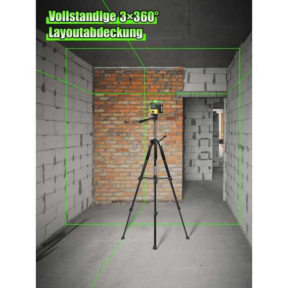 Kreuzlinienlaser mit Stativ,3x360 Grad Laser Wasserwaage mit 6000mAh Akku,Lnienlaser mit 150cm Teleskopstativ für Verlegung Bodenfliesen, Kreuzlinienlaser Grün mit 59-Zoll-Stativset