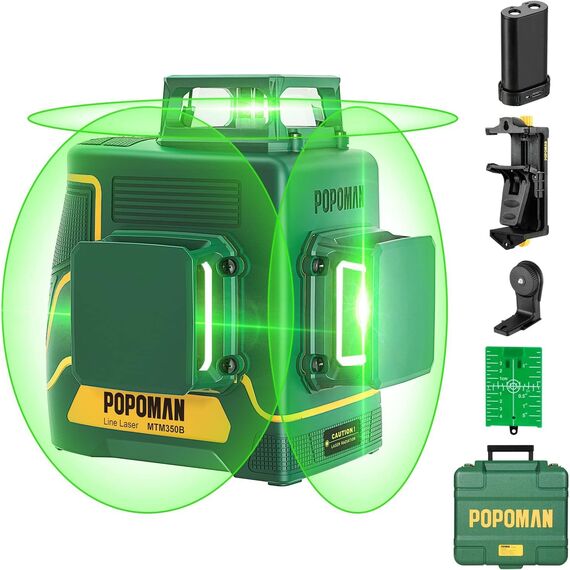 Kreuzlinienlaser, POPOMAN Laser Wasserwaage 3x360° 45m, Kreuzlinienlaser Grün Selbstnivellierend 360, 5200 mAh Batterie, Typ-C, Pulsfunktion, Magnetfuß, Hilfsrückenclip, Hartschalenkoffer