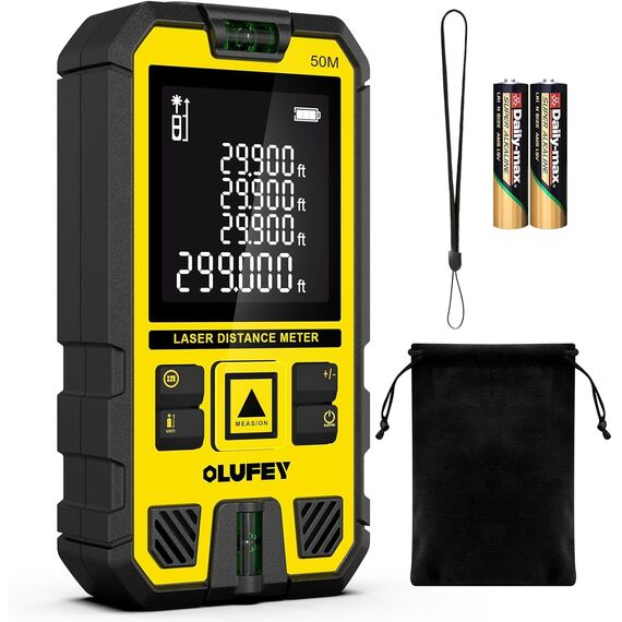 Olufey Laser Entfernungsmesser 120m, Digitales Laser Entfernungsmesse mit LCD Hintergrundbeleuchtung, ±2mm Genauigkeit, Pythagoras/Abstand/Fläche/Volumen Messungen, 2 AAA Batterien
