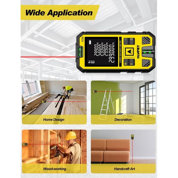 Olufey Laser Entfernungsmesser 120m, Digitales Laser Entfernungsmesse mit LCD Hintergrundbeleuchtung, ±2mm Genauigkeit, Pythagoras/Abstand/Fläche/Volumen Messungen, 2 AAA Batterien