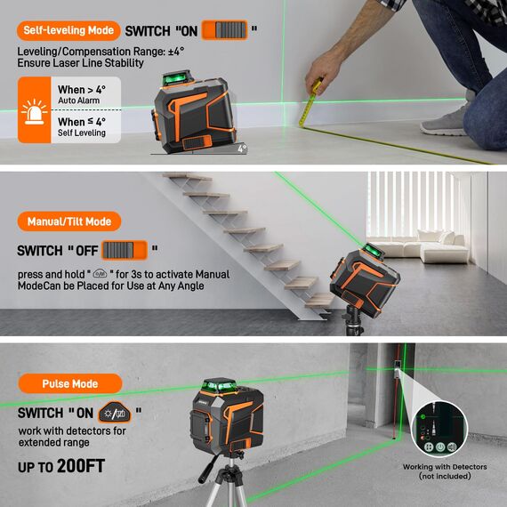 GOCHIFIX laser Wasserwaage Nivelliergerät Linienlaser 2X360 Grüner Horizontales Vertikales Laser-Nivelliergerät Für Den Bau Impulsmodus Für Heimwerker Und Verschiedene Baustellen