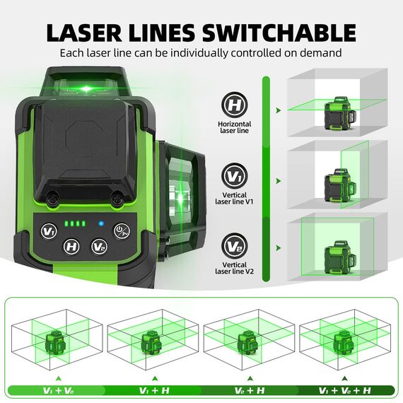Huepar 3x360° Kreuzlinienlaser mit 127 cm Stativ, Laser Wasserwaage Nivelliergerät Selbstnivellierend mit Pulsmodus, Für Innen- und Außenbereich, Grün Linienlaser Für Bauprojekte und Renovierung