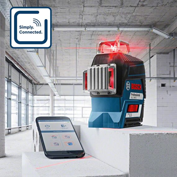 Bosch Professional Linienlaser GLL 3-80 C (m. App-Funktion, roter Laser, Innenbereich, max. Arbeitsbereich: 30 m, 4x AA Batterie, Tasche, in Karton)