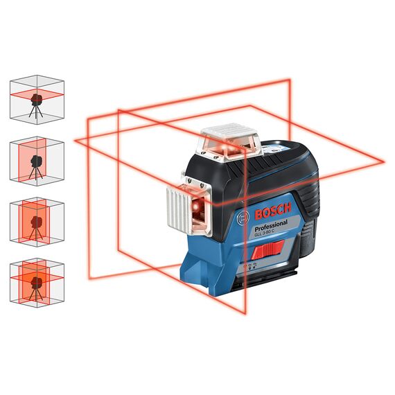 Bosch Professional Linienlaser GLL 3-80 C (m. App-Funktion, roter Laser, Innenbereich, max. Arbeitsbereich: 30 m, 4x AA Batterie, Tasche, in Karton)