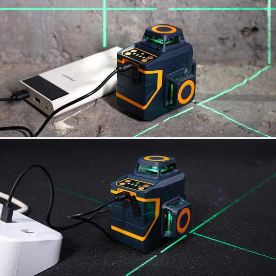 CIGMAN Kreuzlinienlaser Grün 3 x 360 Grad Laser Wasserwaage Nivellierlaser mit wiederaufladbarer Lithiumbatterie und Fernbedienung, einstellbare Helligkeit zum Energiesparen, CM701SE