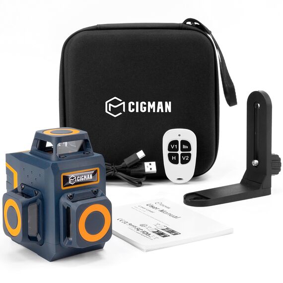 CIGMAN Kreuzlinienlaser Grün 3 x 360 Grad Laser Wasserwaage Nivellierlaser mit wiederaufladbarer Lithiumbatterie und Fernbedienung, einstellbare Helligkeit zum Energiesparen, CM701SE