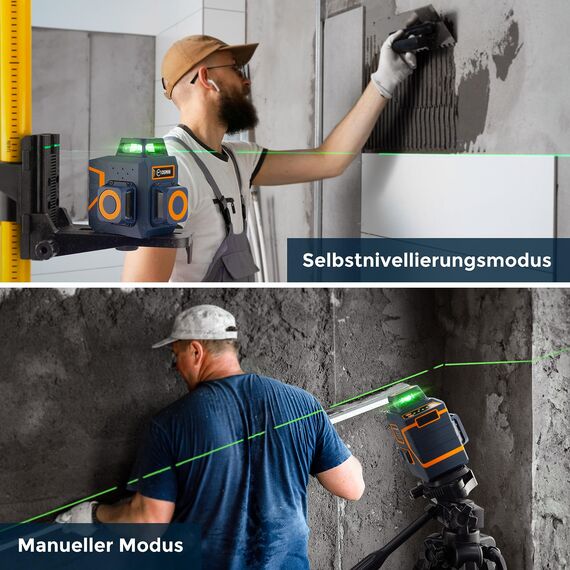 CIGMAN Kreuzlinienlaser Grün 3 x 360 Grad Laser Wasserwaage Nivellierlaser mit wiederaufladbarer Lithiumbatterie und Fernbedienung, einstellbare Helligkeit zum Energiesparen, CM701SE