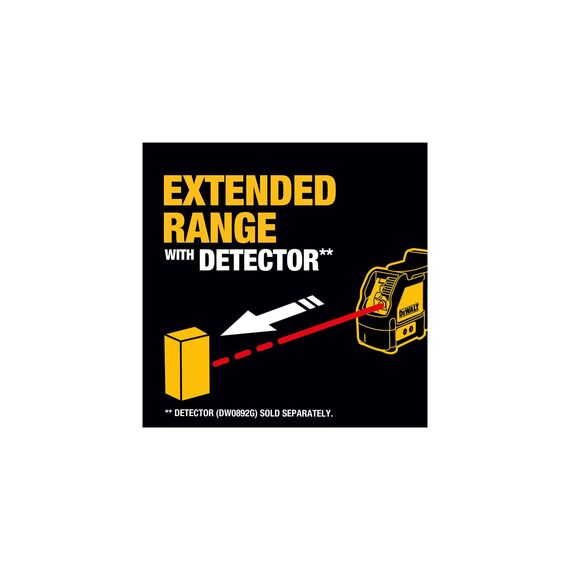 Dewalt Kreuzlinien Laser, rot DW088K (Batteriebetreiben 1 vertikaler und 1 horizontaler Strahl, selbstnivellierend, 2-Tasten Bedienung, Pulsmodus zum Einsatz von Empfängern, Sichtbarkeit bis 15 m)