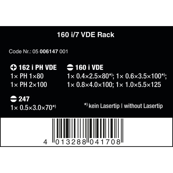 Wera 05006147001 160 i/7 Rack, VDE Isolierter Schraubendreher Satz, 7-teilig
