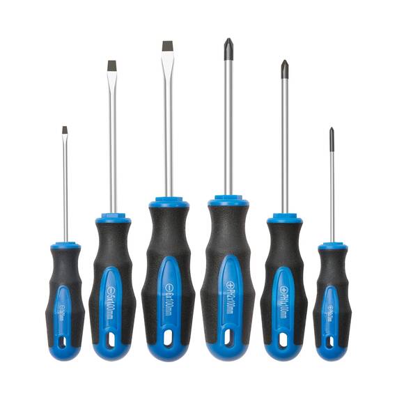 ROTATION 6-teilig Schraubendreher-Satz mit magnetischer Spitze, 3 Kreuzschlitzschraubendreher und 3 Flachschraubendreher, professioneller Kissengriff | 6-teiliges Handwerkzeug-Set