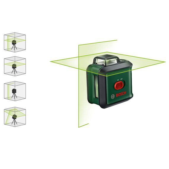 Bosch Kreuzlinienlaser UniversalLevel 360 mit Premium-Stativ und Universalklemme MM 3 (vertikale + horizintale Laserlinien inkl. 360° zum Ausrichten im ganzen Raum)